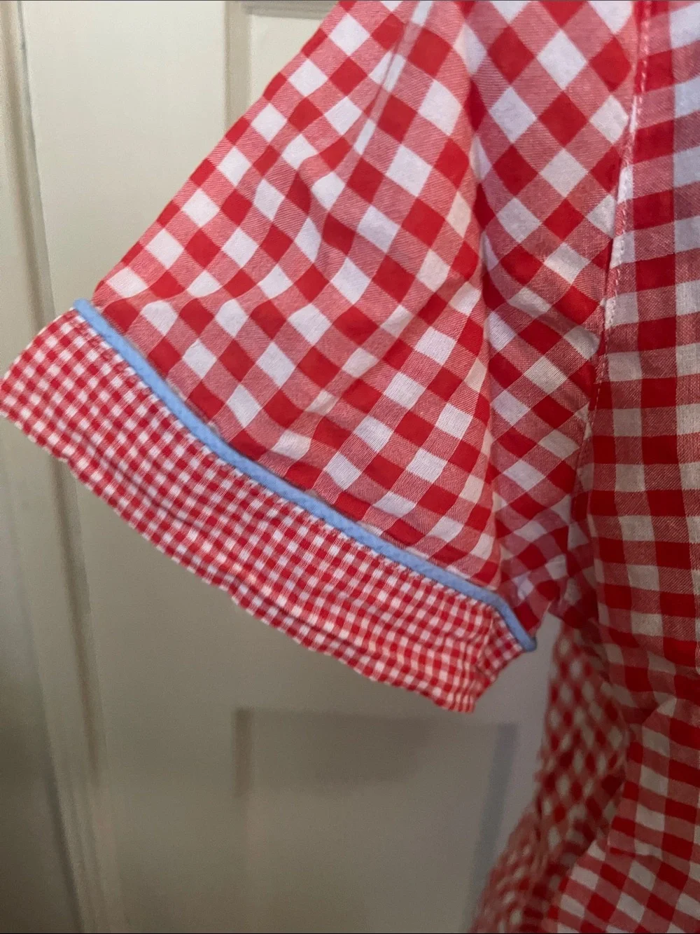 J. Crew Red and White Gingham Short-Sleeve Pajama Top